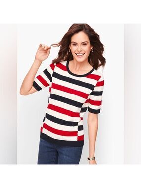Talbots Tricolor Block Stripe Short Sleeve Sweater NWOT